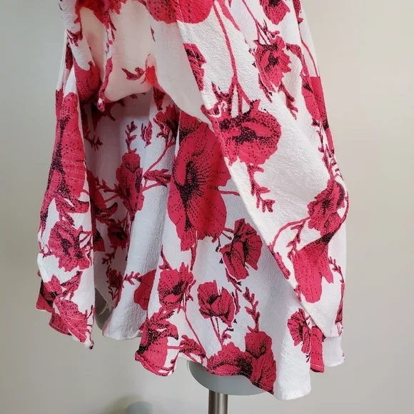 Free People "French Quarter" Red Floral Ruffle Mini Wrap Dress Size XS - Picture 7 of 15